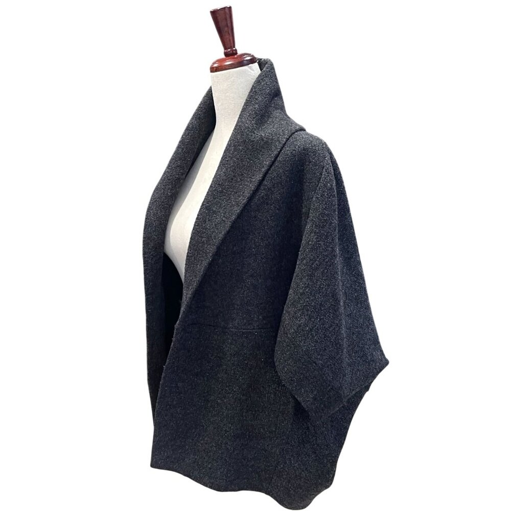 Vtg Saks Fifth Avenue Gray Origami Cocoon Open Front Fleece Wrap Jacket XS - Picture 3 of 16